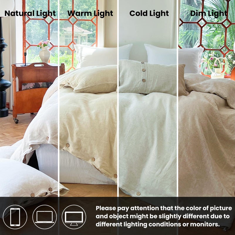 Simple&Opulence 100% Linen Duvet Cover Set 3pcs with Coconut Button Closure Natural French Washed Flax Solid Color Soft Breathable Farmhouse Bedding - Linen, Queen Size - Image 5